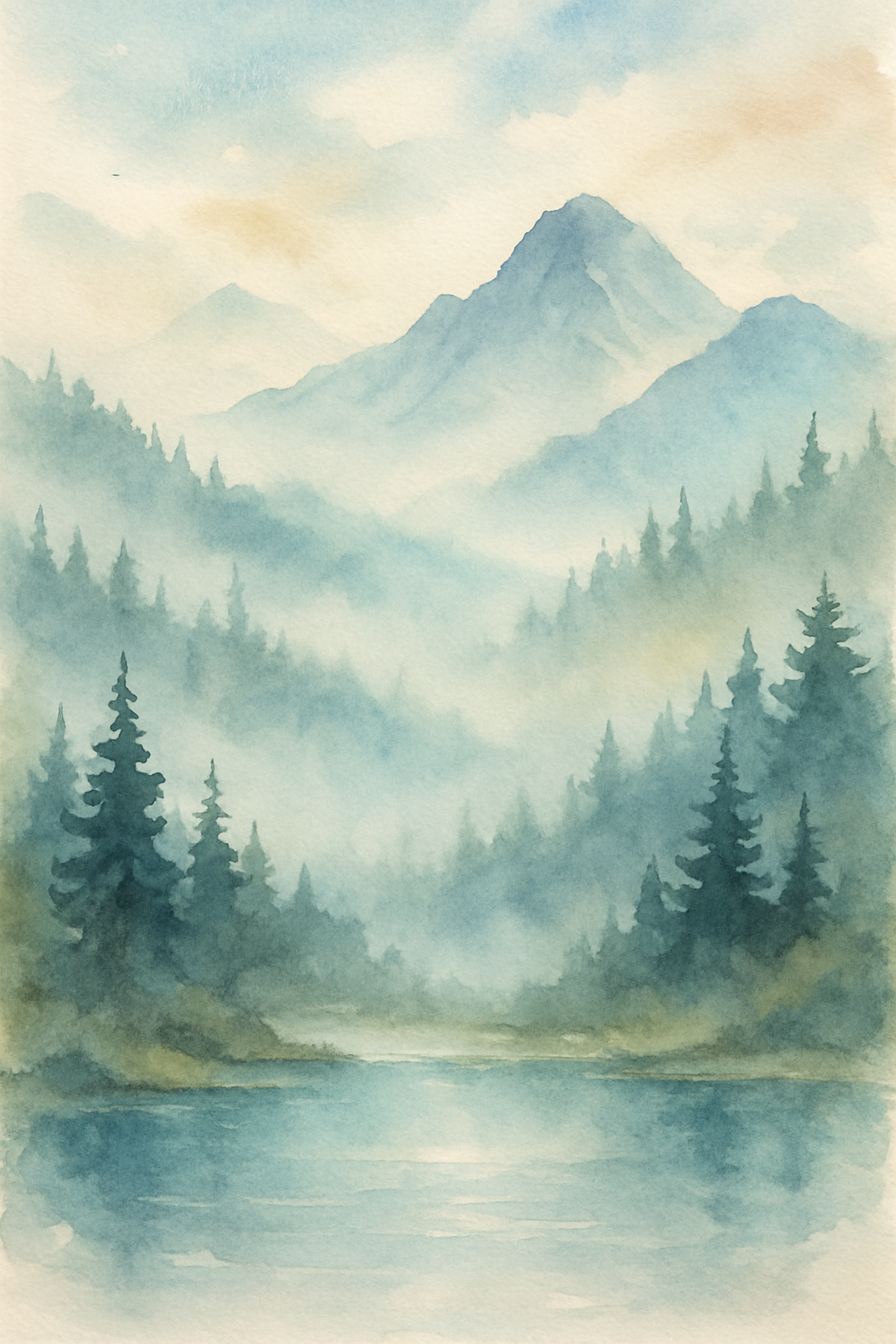 Serene Mountain Lake Watercolor